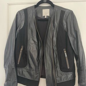 Joie lamb leather black Moto jacket with wool contrast